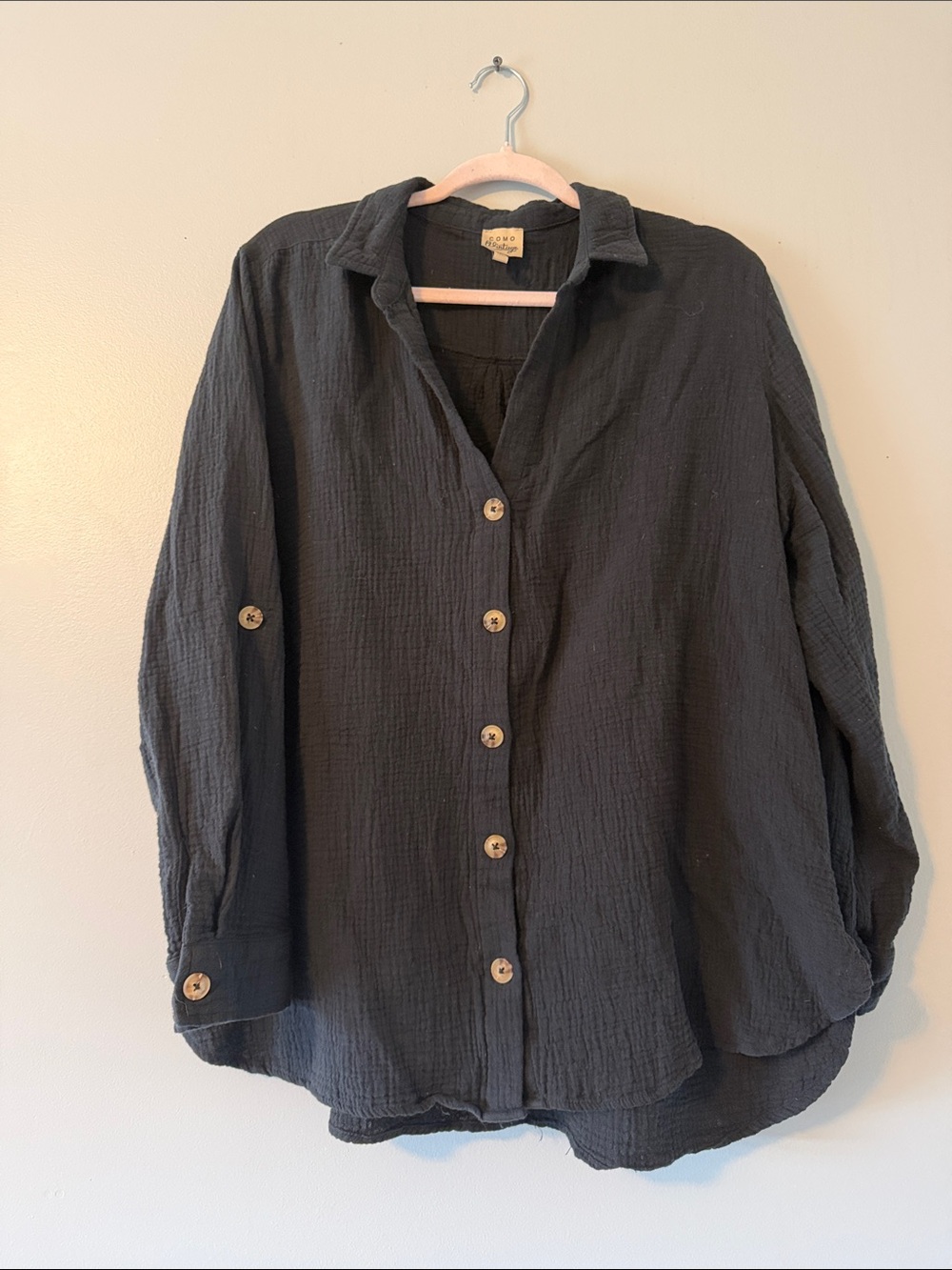 Como Vintage Black Textured Cotton Button-Down Shirt